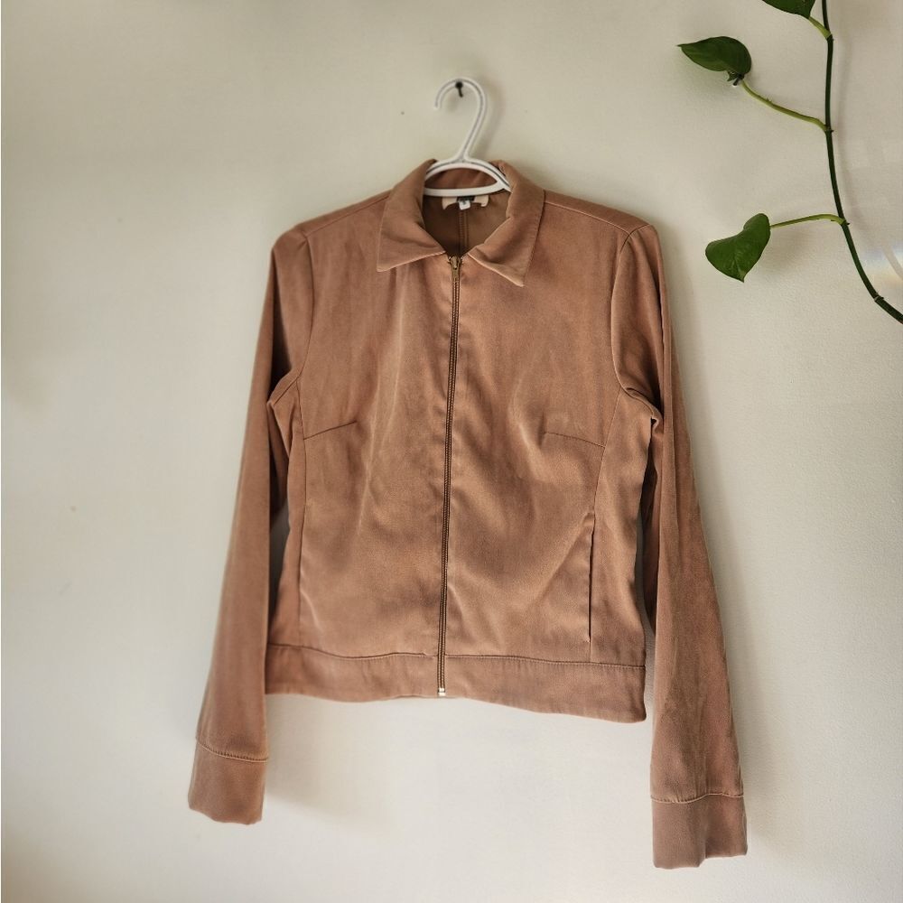 Cropped Y2K Tan 90s Vintage Zip Up Preppy Academia Blazer